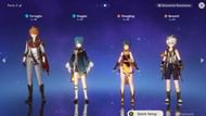 Genshin Impact party of Childe, Xingqiu, Xiangling, and Bennett.